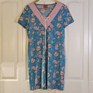 Tracy Negoshian Dress Coverup L Tie Grommet Nautical Coastal Seahorse NWOT $148